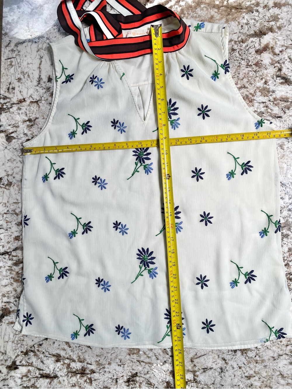 Tory Burch Embroidered Shell Contrast Bow Top Size 12 Ivory Floral - Picture 14 of 16
